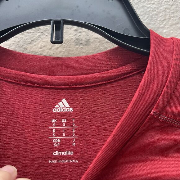 Adidas Mens Small Red Lightweight Logo Long Sleeve Crewneck Performance Shirt - Picture 3 of 4